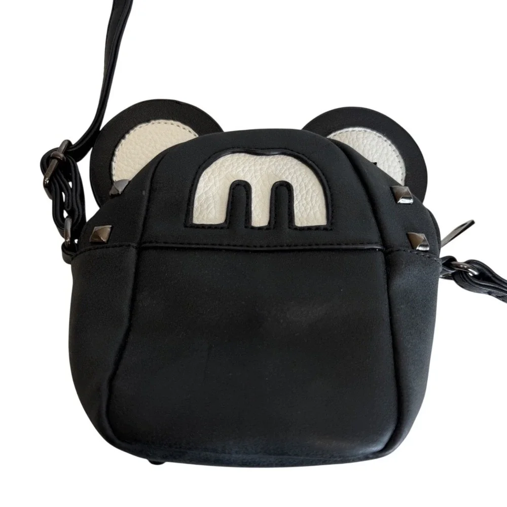 Black‎ Mouse Ear Studded Crossbody Bag Faux Leather Small Shoulder Purse